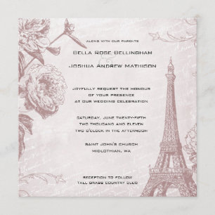 Vintage Rose Eiffelturm Hochzeit Einladung