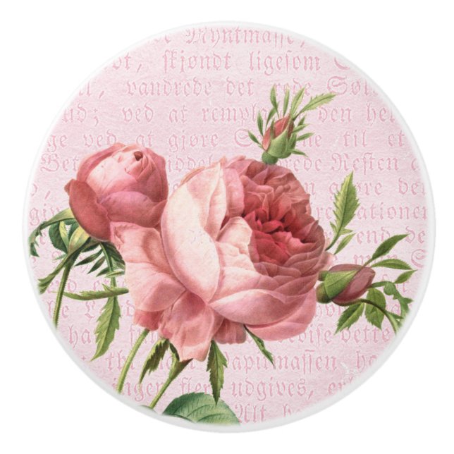 Vintage Rose elegante Keramik Drehknopf in Rosa Keramikknauf (Vorderseite)