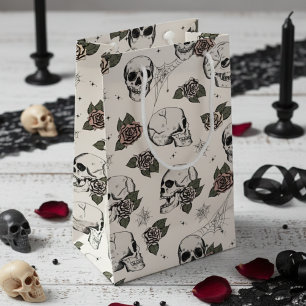 Vintage Rose Eleganter Dunkler Halloween Schädel Kleine Geschenktüte