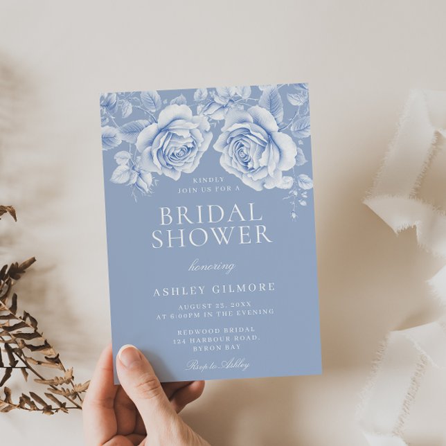 Vintage Rose Elegantes blaues Brautparty Einladung (Von Creator hochgeladen)