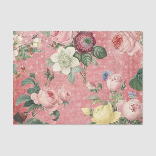 Vintage Rose Elegantes französisches Collage Seidenpapier (Vorderseite)