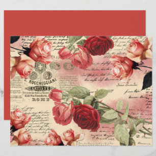 Vintage Rose Ephemera Scrapbook Paper Sheet