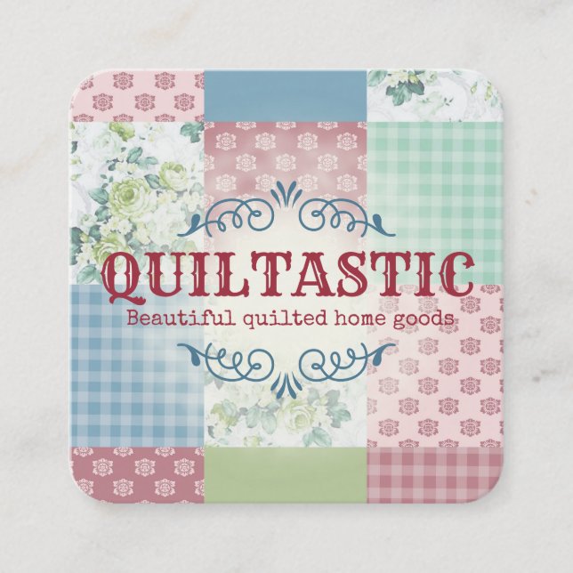 Vintage Rose Flickwerk Steppnähte Quadratische Visitenkarte (Vorderseite)