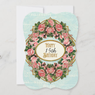 Vintage Rose Floral 15. Geburtstag Gold Glitzer Einladung