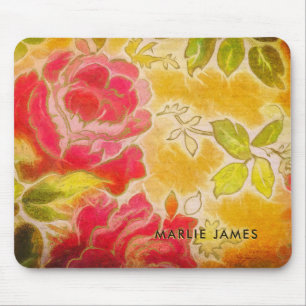 Vintage Rose Floral Feminine Wasserfarbe mit Name Mousepad