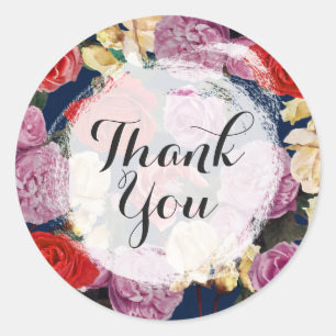 Vintage Rose Florist & Navy Vielen Dank Runder Aufkleber