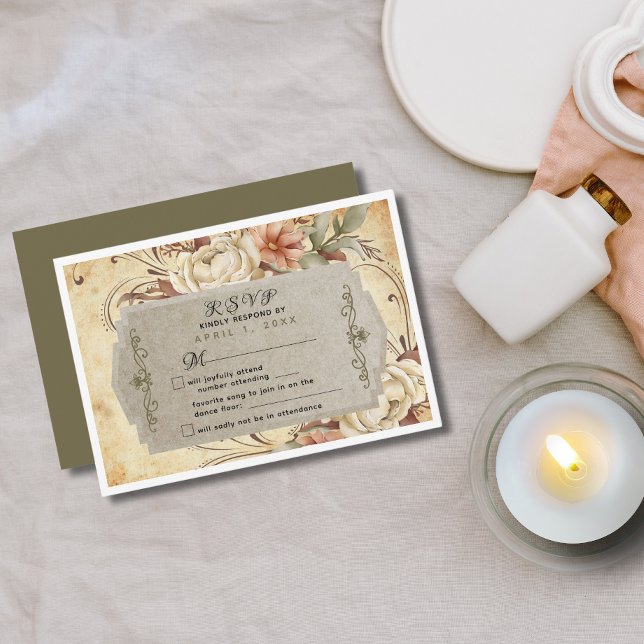 Vintage Rose für Hochzeitsreaktion im Herbst RSVP Karte (Von Creator hochgeladen)
