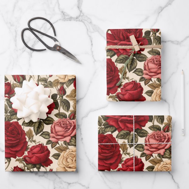 Vintage Rose Garden Geschenkpapier Set (Vorderseite)