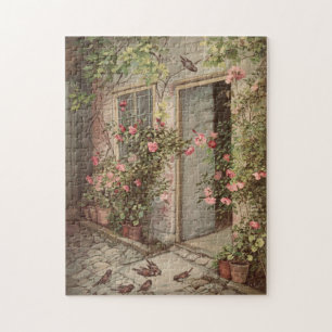 Vintage Rose Garten Hütte Puzzle
