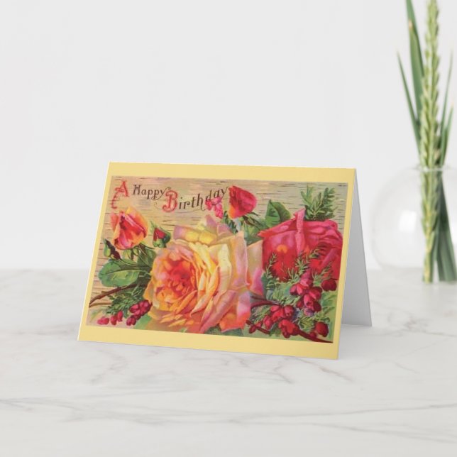 Vintage Rose Geburtskarte Karte (Vorderseite)