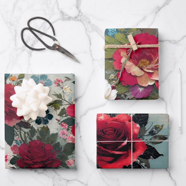 Vintage Rose Geschenkpapier Set (Vorderseite)