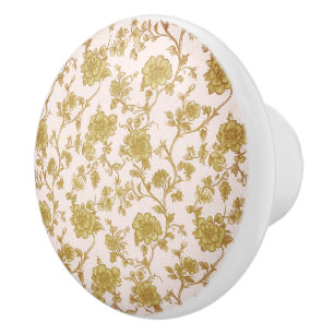 Vintage Rosé & Gold Chinoiserie Keramikknauf