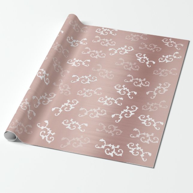 Vintage Rose Gold Damask Muster Geschenkpapier (Ungerollt)