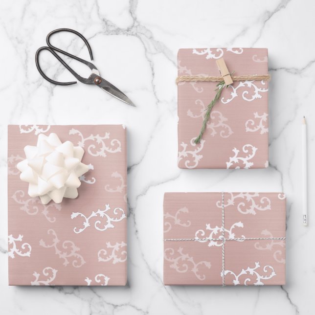 Vintage Rose Gold Damask Muster Geschenkpapier Set (Vorderseite)