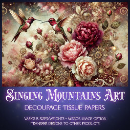 Vintage Rose Gold Hummingbird Floral Decoupage Seidenpapier