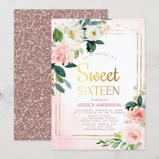 Vintage Rose Gold Pink Glitzer 16 . Geburtstag Einladung