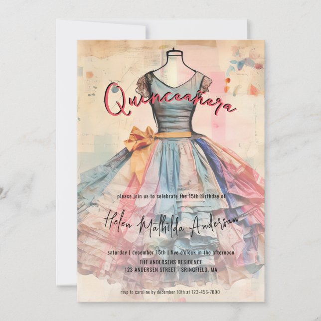 Vintage Rose Gold Princess Dress Foto Quinceanera Einladung (Vorderseite)