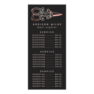 Vintage Rose Gold Scheren Salon Price Rack Card Werbekarte