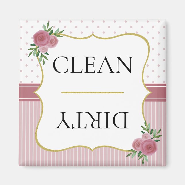 Vintage Rose Gold Streifen Dots Blumengeschirrspül Magnet (Vorne)