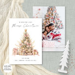 Vintage Rose Gold Tree Foto Frohe Weihnachten<br><div class="desc">Vintage Rose Gold Tree Foto Frohe Weihnachten ist in einem stilvollen Set handschriftlich Stil Skript. Verfügbar in digitaler Form und gedruckt. Ersetzen Sie das Foto auf der Rückseite durch Ihr eigenes Lieblingssymbol.</div>
