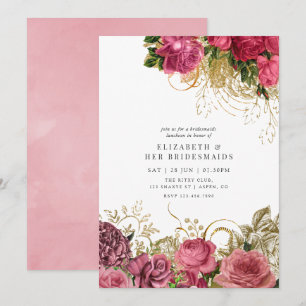 Vintage Rose Gold und Blush Bridesmais Luncheon Einladung