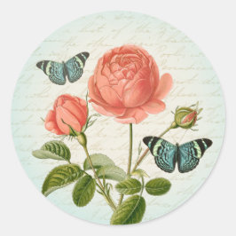 Vintage Rose, gürtelig mit Schmetterlingen Runder Aufkleber