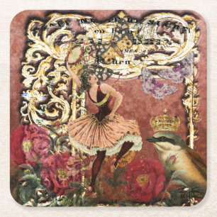 Vintage Rose Gypsy Dancer Französische Collage Rechteckiger Pappuntersetzer