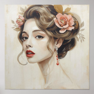Vintage Rose Hair Frau Art Nouveau Poster