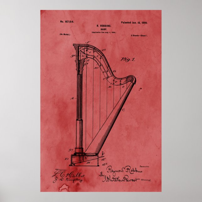 Vintage Rose Harfenpatente Poster (Vorne)