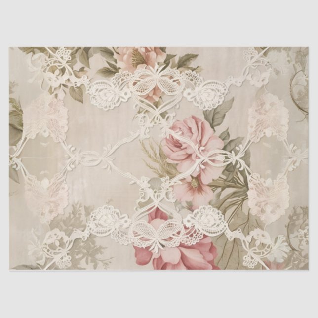 Vintage Rose hinter dem Dekoupage Tissue Paper Seidenpapier (Vorderseite)