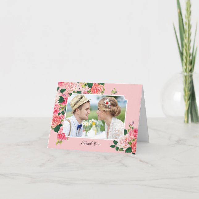 Vintage Rose Hochzeit Dankeschön Karte (Vorderseite)