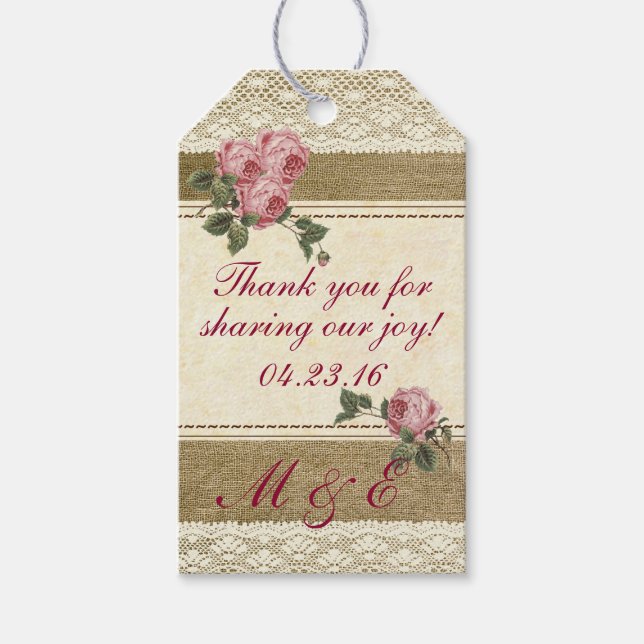Vintage Rose Hochzeit Gast Gefallen Geschenkanhänger (Vorderseite)