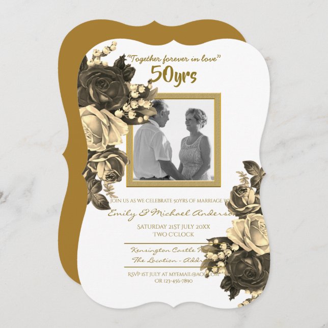 Vintage Rose Hochzeitstag - 50. Golden Einladung (Vorne/Hinten)
