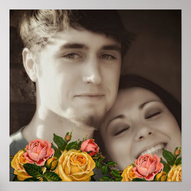 Vintage Rose Ihr Foto Hochzeitplakat Poster (Vorne)