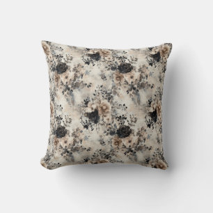 Vintage Rose in Beige, Schwarz, Creme Kissen