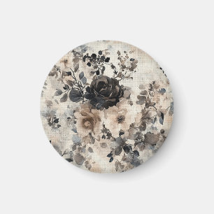 Vintage Rose in Beige, Schwarz, Creme Magnet