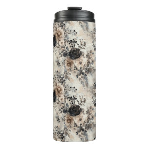Vintage Rose in Beige, Schwarz, Creme Thermosbecher