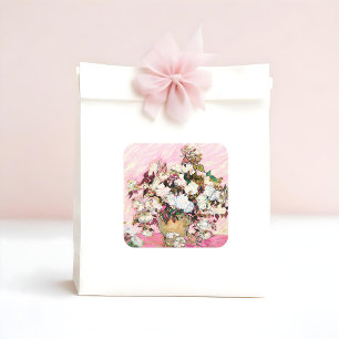 Vintage Rose in einer Vase, Van Gogh Quadratischer Aufkleber