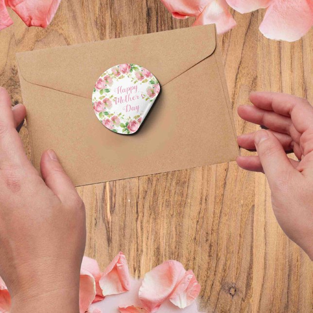 Vintage Rose in Pink - Muttertag glücklich Runder Aufkleber (Von Creator hochgeladen)