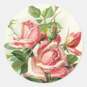 Vintage Rose in rosa Aufklebern Runder Aufkleber