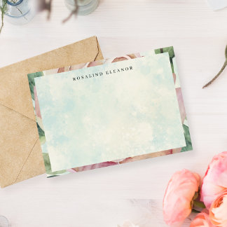 Vintage-Rose in Rosa mit blauer Wasserfarb-Spritze Mitteilungskarte