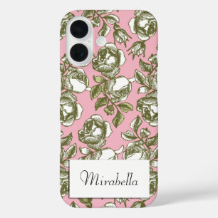 Vintage Rose in Rosa, Weißgolden und Weißgolden iPhone 16 Hülle