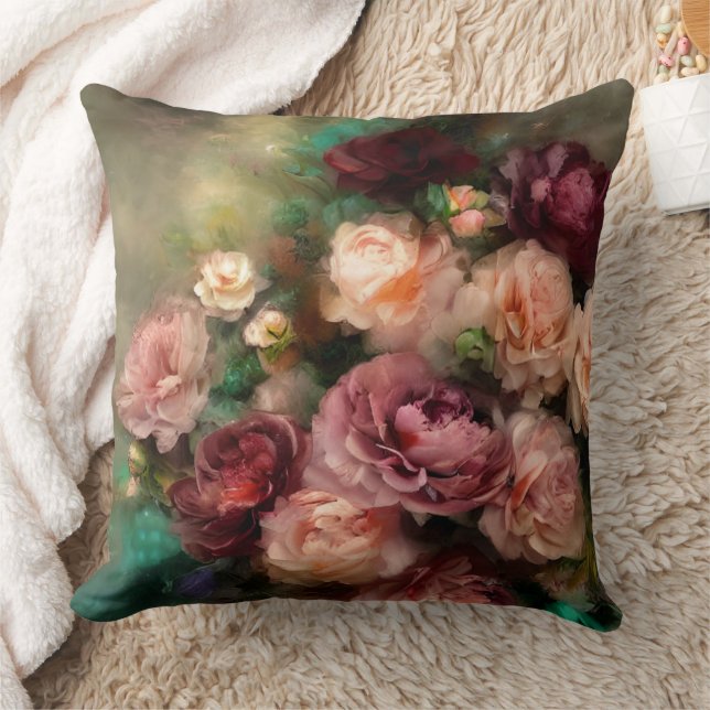 Vintage Rose in Soft Pink und Burgund Kissen (Decke)