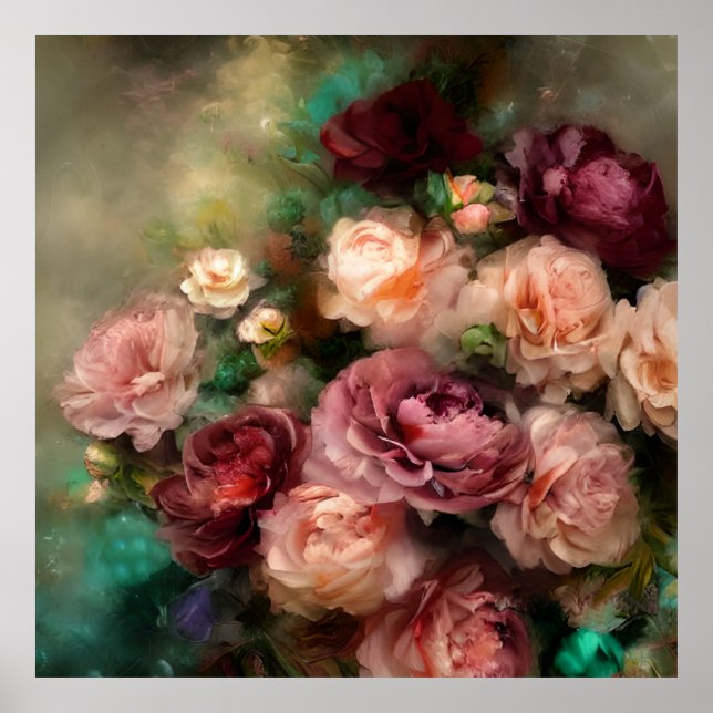 Vintage Rose in Soft Pink und Burgund Poster (Vorne)