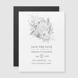 Vintage Rose in Weiß und Silber Hochzeit Sichern S Magneteinladung