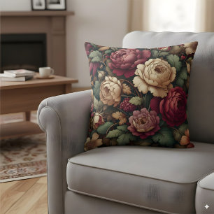 Vintage Rose Kissen Kissen Dunkles Blumenmuster Mu