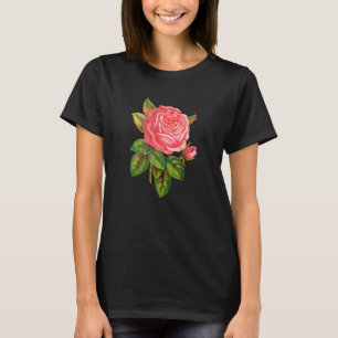 Vintage Rose La Reine Blume Botanisches Muster T-Shirt