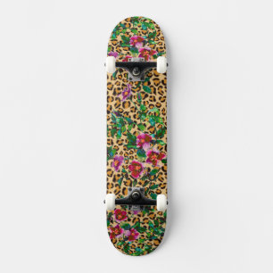Vintage Rose - leopard print Skateboard