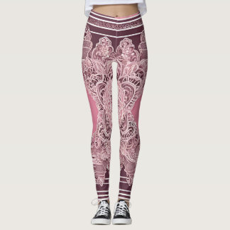Vintage rose & mauve ornate mandala lace AI art  Leggings