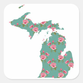 Vintage Rose Michigan | Aqua Dotted Floral Quadratischer Aufkleber